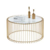 FURNITEX - L13-FX (G) Ława 80 | biały marmur | stelaż złoty