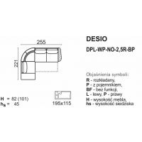 Meblomak - DESIO Narożnik DPL-WP-NO-2,5R-BP lub BL-2,5R-NO-WP-DPP z funkcją spania i pojemnikiem.