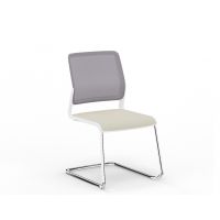 NOWY STYL - XILIUM Krzesło Konferencyjne FRAME CHAIR CF MESH WHITE | na płozie | Oparcie - Siatka Krzesło prezentowane z elementami plastikowymi w kolorze białym na chromowanej płozie.