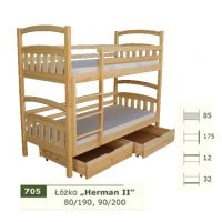 PANKAU - Łóżko piętrowe Herman II bez materaca piankowego (spanie 80/190)