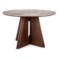 SIGNAL - ALZANO CERAMIC120 Stoł fi 120cm | Orzech | Ceramika biały PANDORO