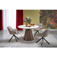 HALMAR - ARANI Stół okrągły | Spiek- Beżowy marmur/orzech