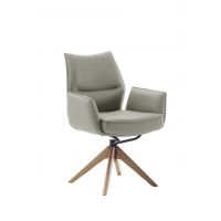 MC AKCENT - ASSENTO A Krzesło z podłokietnikiem | Skóra krem | Stelaż dąb lity lakier | Obrót siedziska | ASAA20CR | ASGE24HL