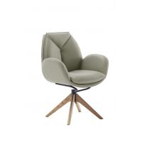 MC AKCENT - ASSENTO B Krzesło z podłokietnikiem | Skóra krem | Stelaż dąb lity lakier | Obrót siedziska | ASBA20CR | ASGE24HL