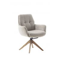 MC AKCENT - ASSENTO C Krzesło z podłokietnikami | Tkanina krem | Stelaż dąb lity lakier | Obrót siedziska | ASCA62CR | ASGE24HL