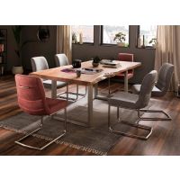 MC AKCENT - CALABRIA Stół drewniany | grubość blatu 5,5 cm | noga typu U stal szlachetna szczotkowana