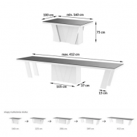 HUBERTUS - GRANDE Stół 160-412x100 | Rdza Lava Rock Mat | Biały połysk