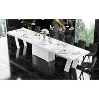 HUBERTUS - GRANDE Stół 160-412x100 | Marmur | Marble White HG | Biały połysk