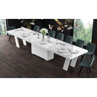 HUBERTUS - GRANDE Stół 160-412x100 | Marmur | Venatino White HG | Biały połysk