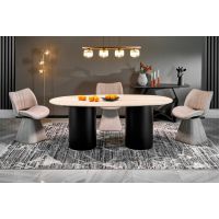 HALMAR - JULIUS Stół owalny | Spiek- Jasny trawertyn/czarny