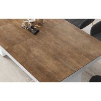 HUBERTUS - LARGO Stół 160-400x89 | Supre Print | Rdza Lava Rock mat | Biały połysk