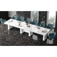 HUBERTUS - LARGO Stół 160-400x89 | Marmur | Marble White HG | Biały połysk