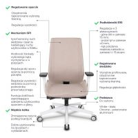 GROSPOL - MOON Fotel Obrotowy White / Chrome | Mechanizm Synchro Plus SP1 | Podłokietniki 3D | Obciążenie do 150 kg
