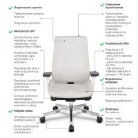 GROSPOL - MOON WOOD Fotel Obrotowy White / Chrome | Mechanizm Synchro Plus SP1 | Podłokietniki 3D | Obciążenie do 150 kg