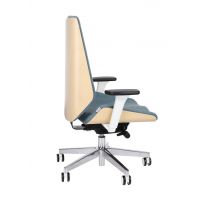 GROSPOL - MOON WOOD Fotel Obrotowy White / Chrome | Mechanizm Synchro Plus SP1 | Podłokietniki 3D | Obciążenie do 150 kg