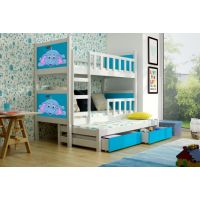 Chojmex - PINOKIO 3 Łóżko dziecięce piętrowe 3-osobowe z materacem i pojemnikami / kolor: Biały