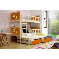 Chojmex - PINOKIO 3 Łóżko dziecięce piętrowe 3-osobowe z materacem i pojemnikami / kolor: Sosna