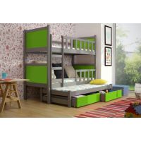 Chojmex - PINOKIO 3 Łóżko dziecięce piętrowe 3-osobowe z materacem i pojemnikami / kolor: Grafit