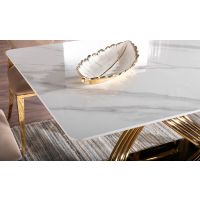 SIGNAL - HERMES Stół 90x160x75h | Biały efekt marmuru | Złoty