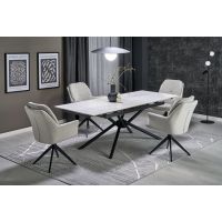 HALMAR - VITORINO Stół rozkładany 160-220x90x75 | Spiek- biały marmur/czarny