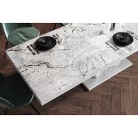 HUBERTUS - VIVA Stół 160-256x89 | Super Print | Marmur | Venatino White HG | Biały połysk
