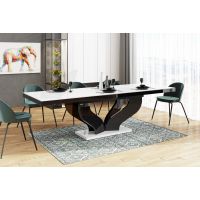 HUBERTUS - VIVA Stół 160-256x89 | Blat Biały połysk | Noga Czarna