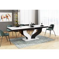 HUBERTUS - VIVA Stół 160-256x89 | Blat Biały połysk | Noga Biało czarna