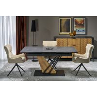 HALMAR - VOLANT Stół rozkładany 140-180x90x76 | Spiek- czarny marmur/złoty-czarny