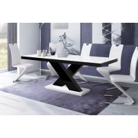 HUBERTUS - XENON Stół 160-208x89 | Blat Biały mat / Czarny połysk | Noga Czarny połysk | Podstawa Czarny połysk