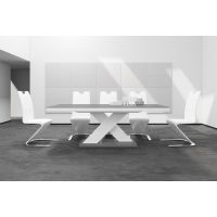 HUBERTUS - XENON Stół 160-208x89 | Blat Szary połysk / Biały połysk | Noga Biały połysk | Podstawa Szary połysk