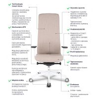 GROSPOL - SMART Fotel Obrotowy W White / Chrome | Mechanizm Synchro LP11 | Wysokie Oparcie | Zgodny z Rozporządzeniem z 2023 roku