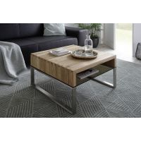 MC AKCENT - HILARY Stolik 70x70x39 drewno dębowe olejowane / szkło brązowe / metal stal szlachetna szczotkowana