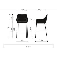 PROFIM - CHIC Krzesło Barowe 20CH | na 4 nogach | Podłokietniki