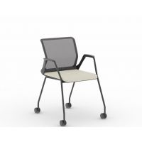NOWY STYL - YOUTEAM Krzesło konferencyjne FRAME CHAIR 4L MESH CST BLACK GREY | Siatkowe Oparcie i Siedzisko | na 4 nogach z kółkami | Wersja czarno-szara SG | Podłokietniki