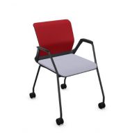 NOWY STYL - YOUTEAM Krzesło konferencyjne FRAME CHAIR 4L MESH CST BLACK GREY | Siatkowe Oparcie i Tapicerowane Siedzisko | na 4 nogach z kółkami | Wersja czarno-szara SG | Podłokietniki