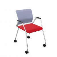 NOWY STYL - YOUTEAM Krzesło konferencyjne FRAME CHAIR 4L MESH CST PEARL WHITE | Siatkowe Oparcie i Siedzisko | na 4 nogach z kółkami | Wersja perłowobiała PW | Podłokietniki
