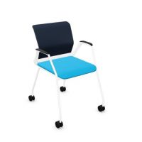 NOWY STYL - YOUTEAM Krzesło konferencyjne FRAME CHAIR 4L MESH CST PEARL WHITE | Siatkowe Oparcie i Tapicerowane Siedzisko | na 4 nogach z kółkami | Wersja perłowobiała PW | Podłokietniki
