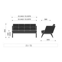 PROFIM - OCTOBER Sofa 21 | Nogi metalowe ^ drewniane | 2 siedziska