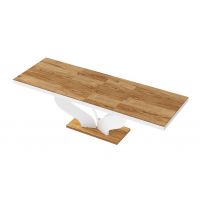 HUBERTUS - VIVA Stół 160-256x89 | Dąb Pradawny | Biały połysk | Dąb pradawny