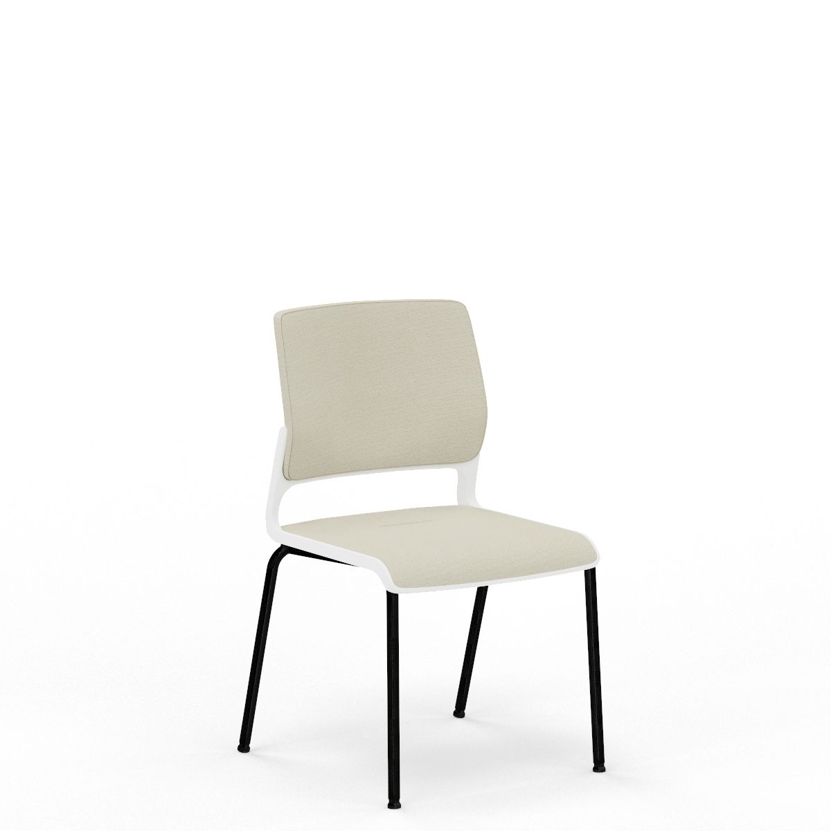 NOWY STYL - XILIUM Krzesło Konferencyjne FRAME CHAIR 4L UPH WHITE | na 4 nogach | Oparcie - Tapicerowane Krzesło prezentowane w elementach w kolorze białym na czarnych nogach.