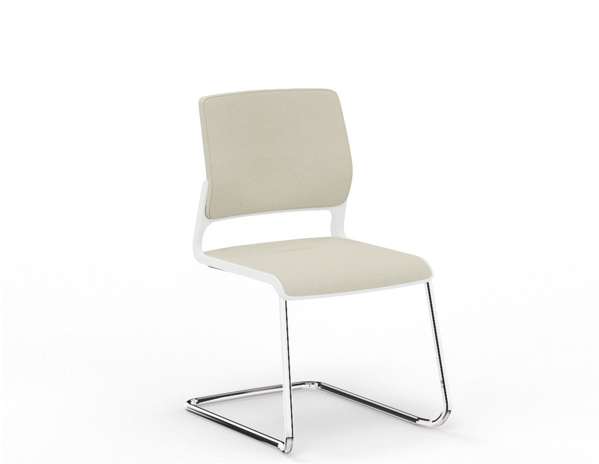 NOWY STYL - XILIUM Krzesło Konferencyjne FRAME CHAIR CF UPH WHITE | na płozie | Oparcie - Tapicerowane Krzesło prezentowane z elementami plastikowymi w kolorze białym na chromowanej płozie.