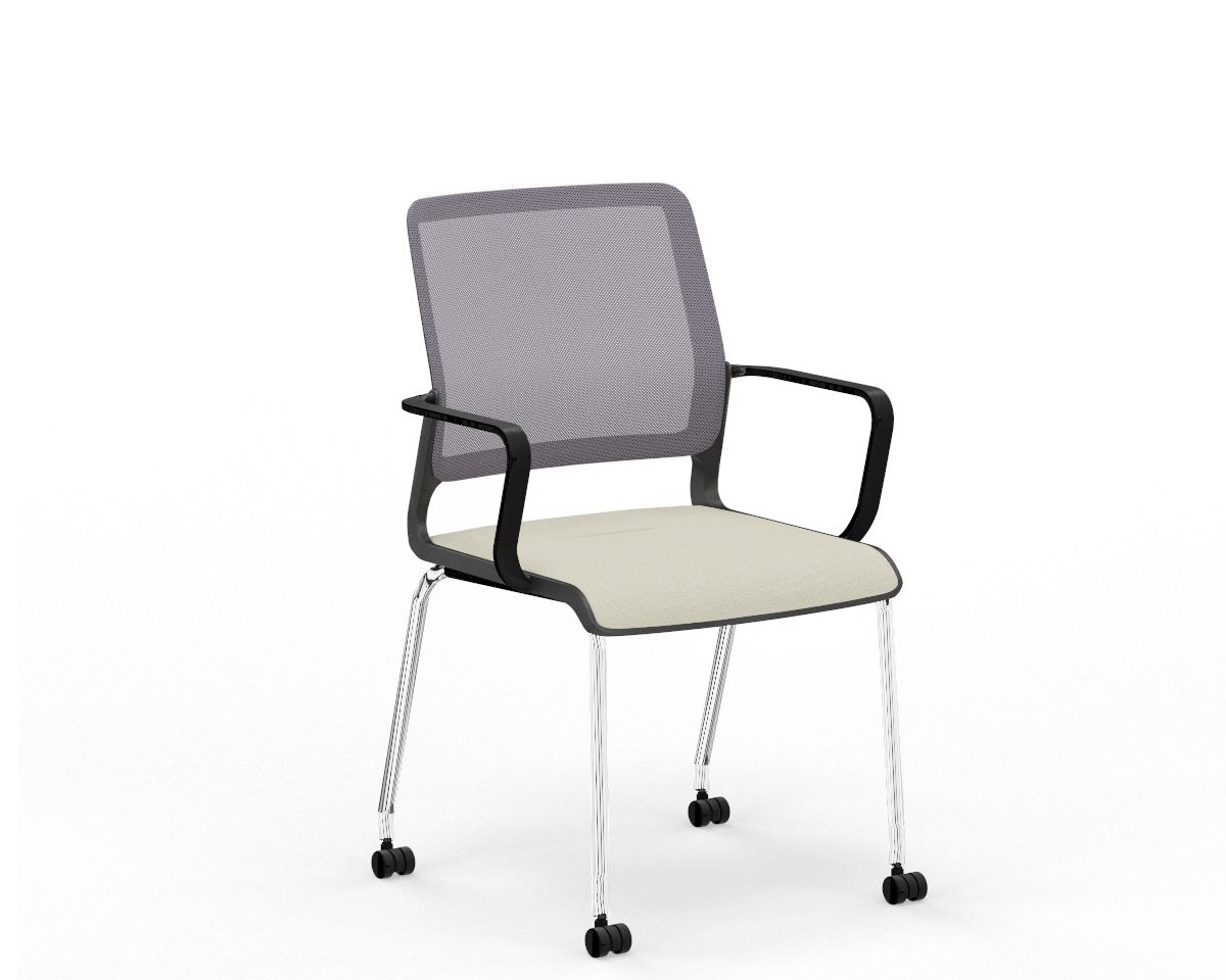 NOWY STYL - XILIUM Krzesło Konferencyjne FRAME CHAIR 4L MESH BLACK | na 4 nogach | Oparcie - Siatka Krzesło na chromowanym stelażu oraz elementy w kolorze czarnym.