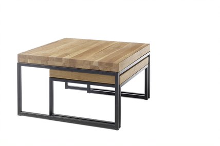 MC AKCENT - LUBAO Zestaw 2 stolików | Blat drewno dębowe sękate olejowane | MDF lakier czarny mat | Stelaż metal proszkowy czarny | 58383AS1