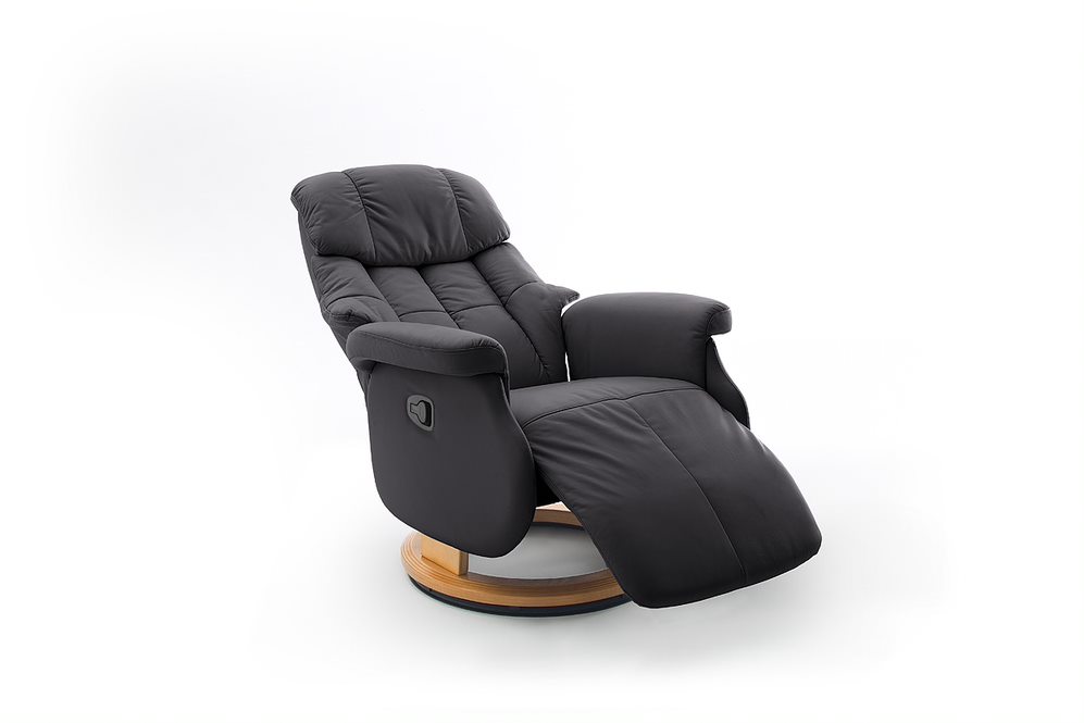 MC AKCENT - CALGARY COMFORT L Fotel Relax z podnóżkiem | Czarny | Stelaż Naturalny | 64032SN5