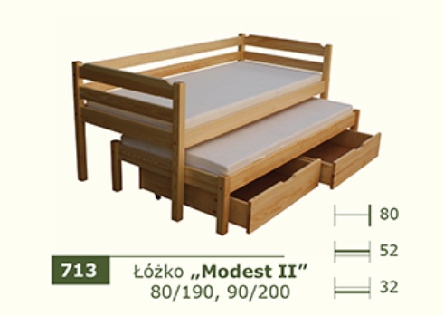 PANKAU - Łóżko parterowe Modest II z materacem piankowym (spanie 90/200)