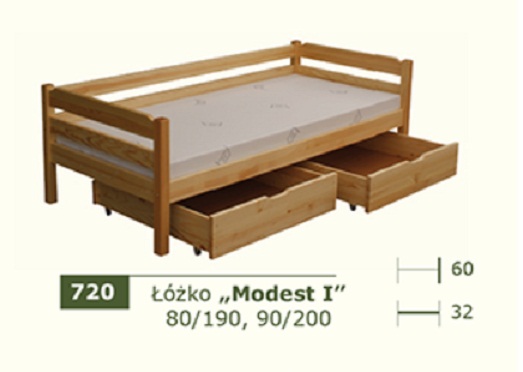PANKAU - Łóżko parterowe Modest I z materacem piankowym (spanie 90/200)