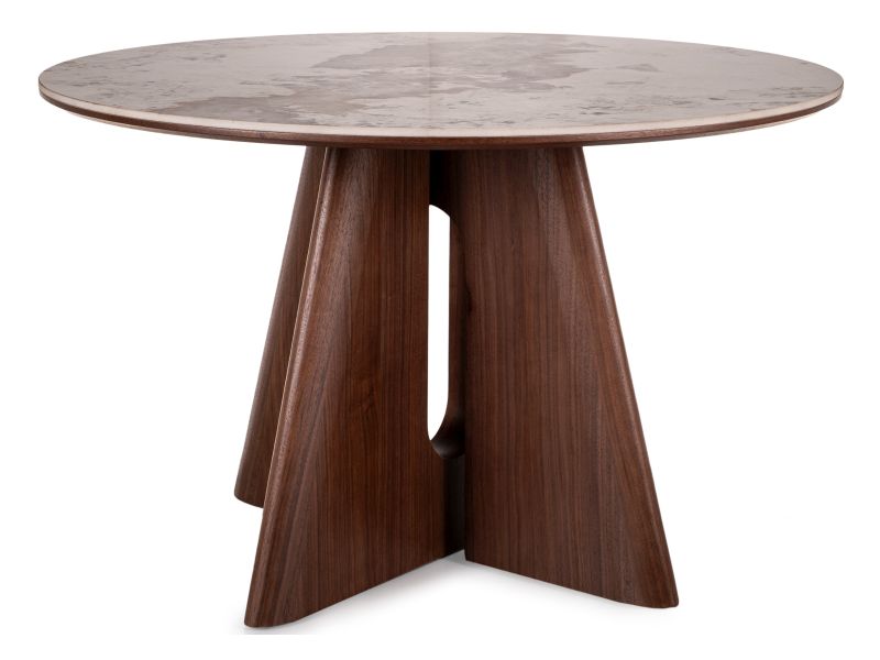 SIGNAL - ALZANO CERAMIC120 Stoł fi 120cm | Orzech | Ceramika biały PANDORO