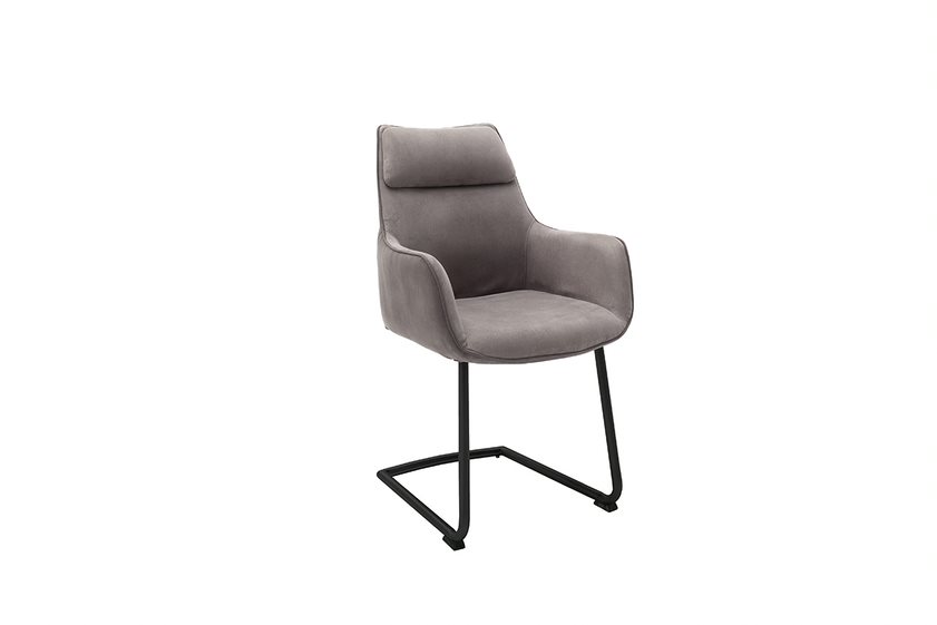 MC AKCENT - ADEN Krzesło na płozie z podłokietnikiem | Stelaż metal czarny mat rurka | Tkanina cappucino / brązowoszary | ADAS42CX