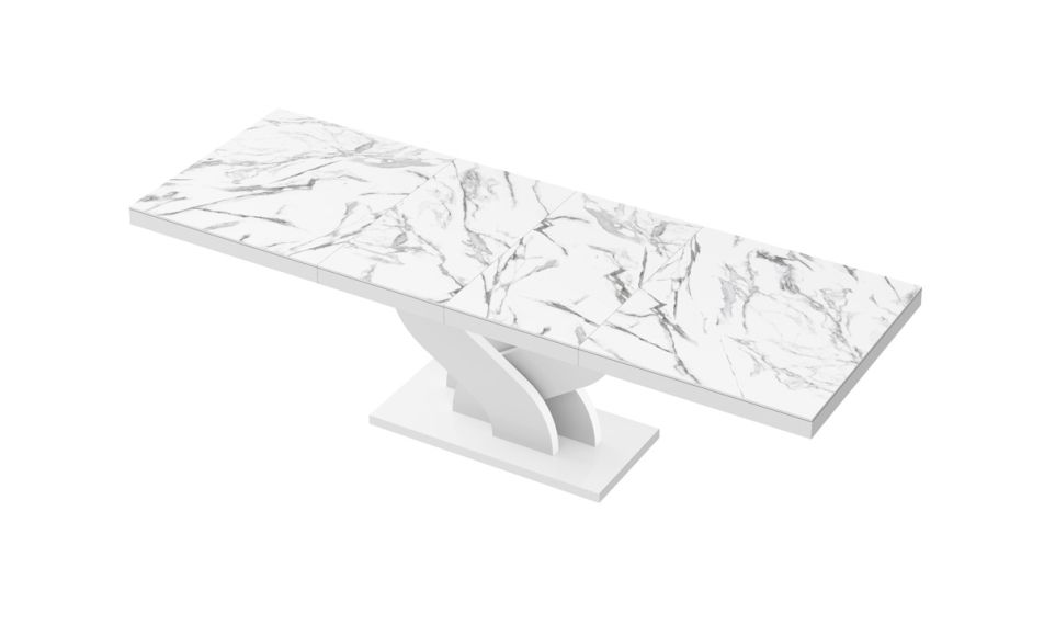 HUBERTUS - BELLA Stół 160-256x89 | Super Print | Marmur Marble White HG | Biały połysk