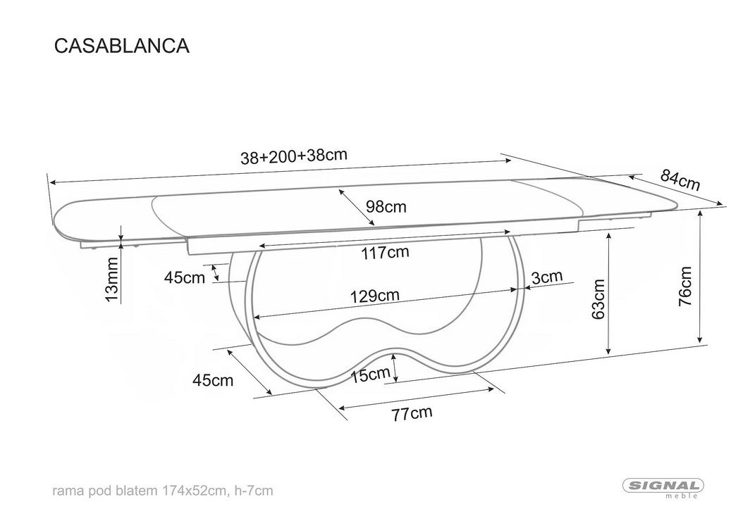 SIGNAL - CASABLANCA Stół 98x198-274x76h | Beż MONT BLANC | Stelaż metal Miedziany